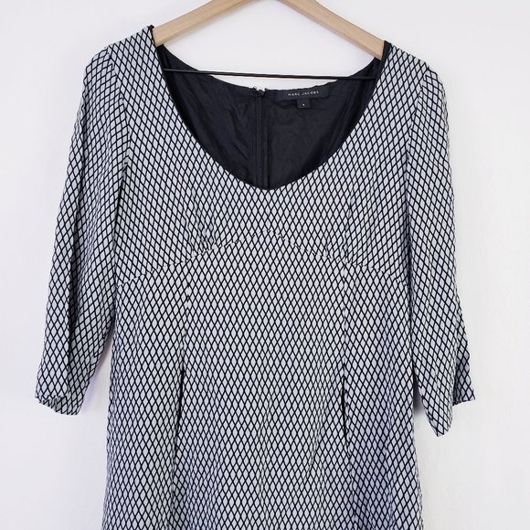 Marc Jacobs Black/Grey Lattice Print Dress sz 6 - Picture 2 of 13